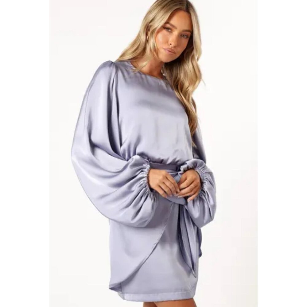 Petal and Pup Emillia Purple Puff Sleeve Satin Mini Dress 6 NWT
